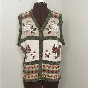 Green and Beige Woodland Knit Vest northern reflections knitted cozy 100% cotton